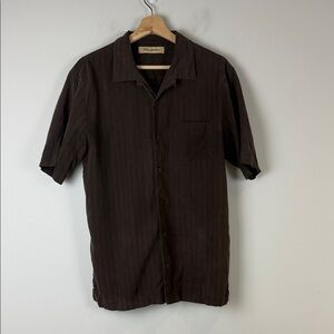 Tommy Bahama Dark Brown Silk Casual Button Down Shirt Medium